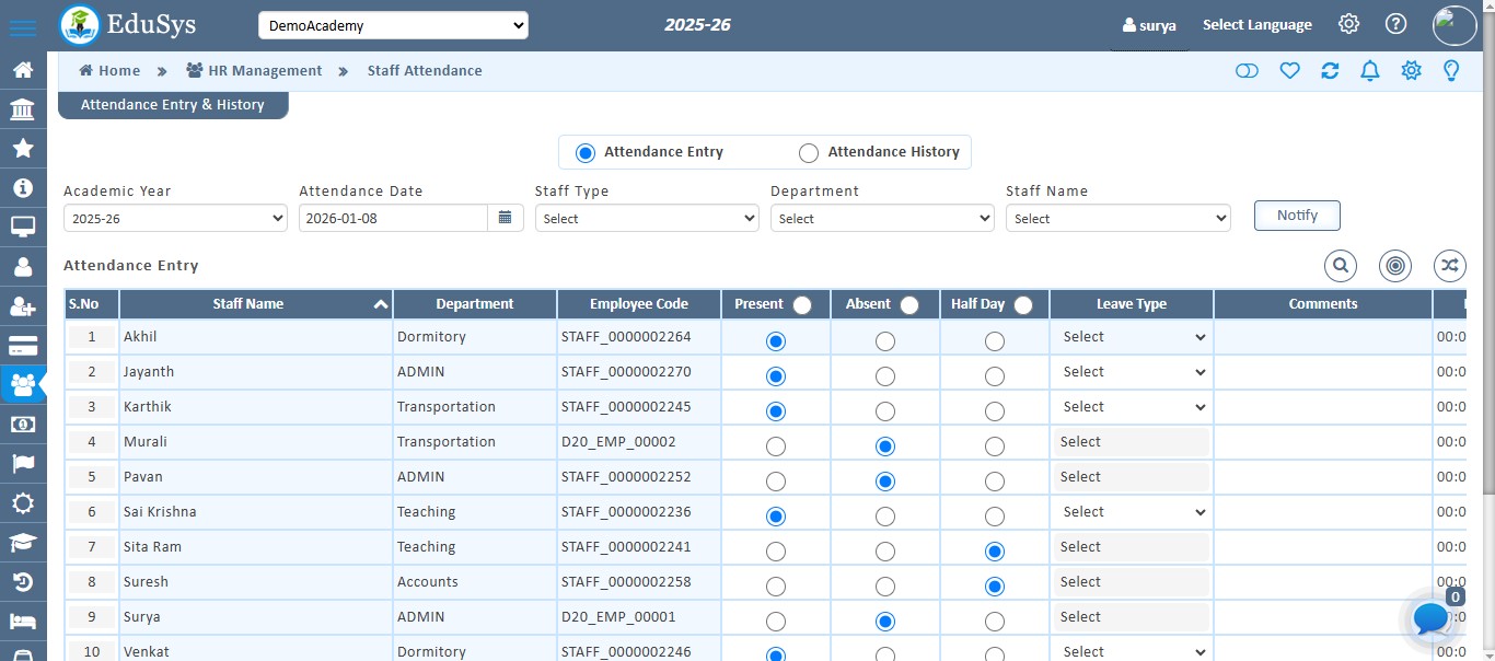 Coaching Institute Attendance Management