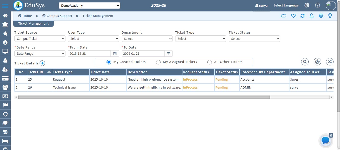 Coaching Institute Ticket Management