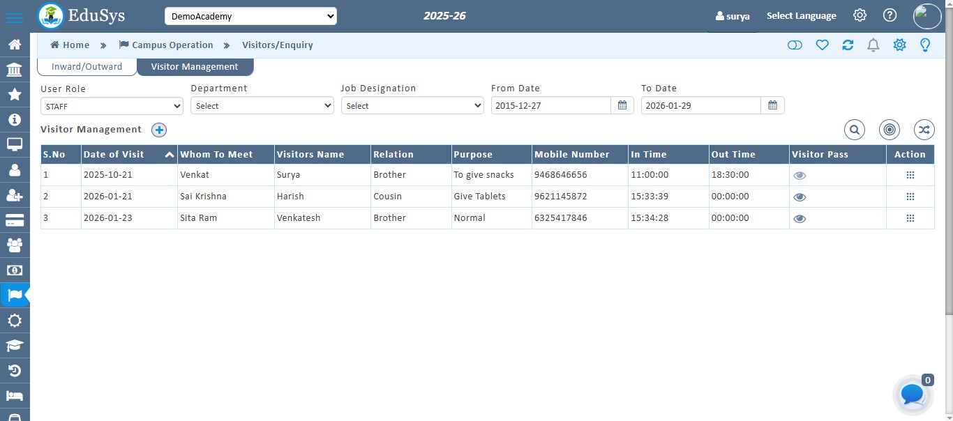 Coaching Institute Visitor Management