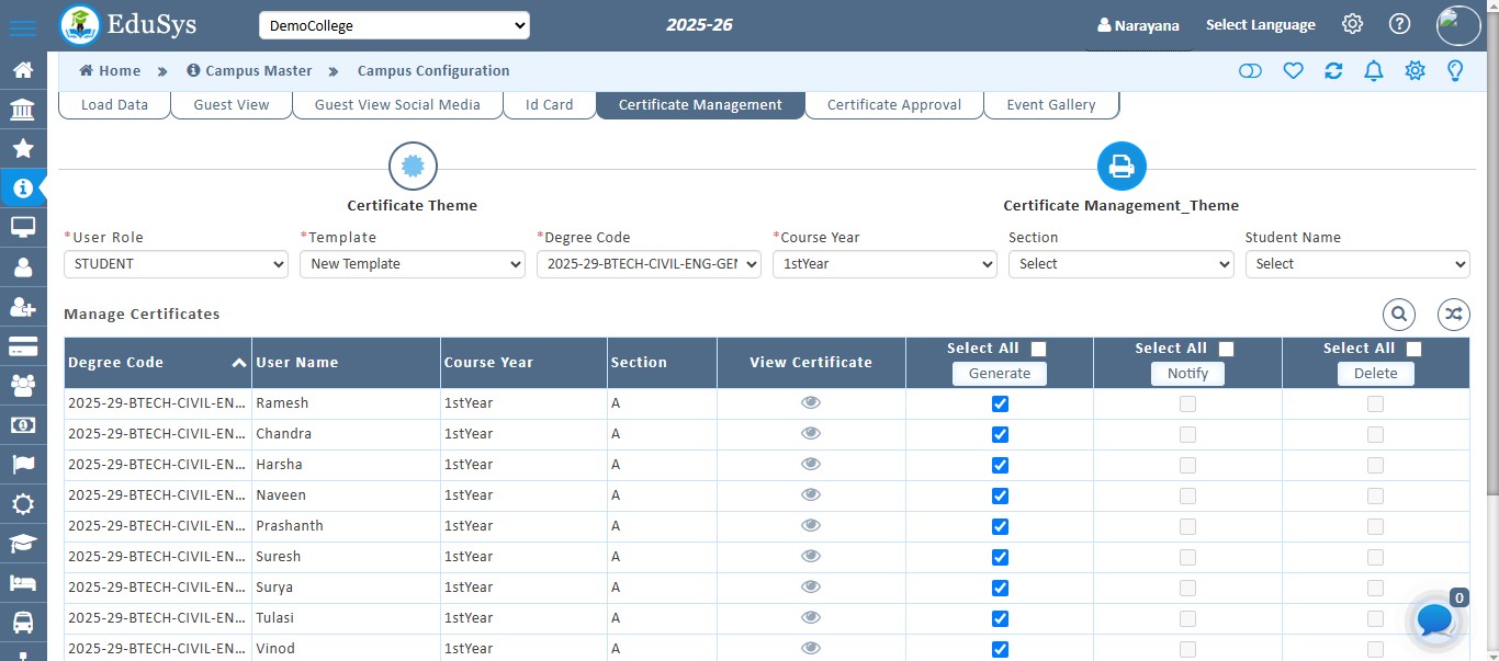 College Certificate Making Generator