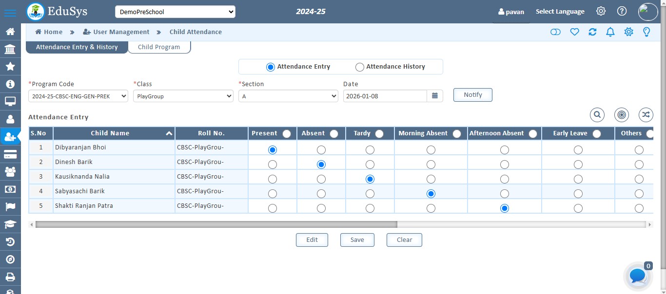 Pre-School Attendance Management