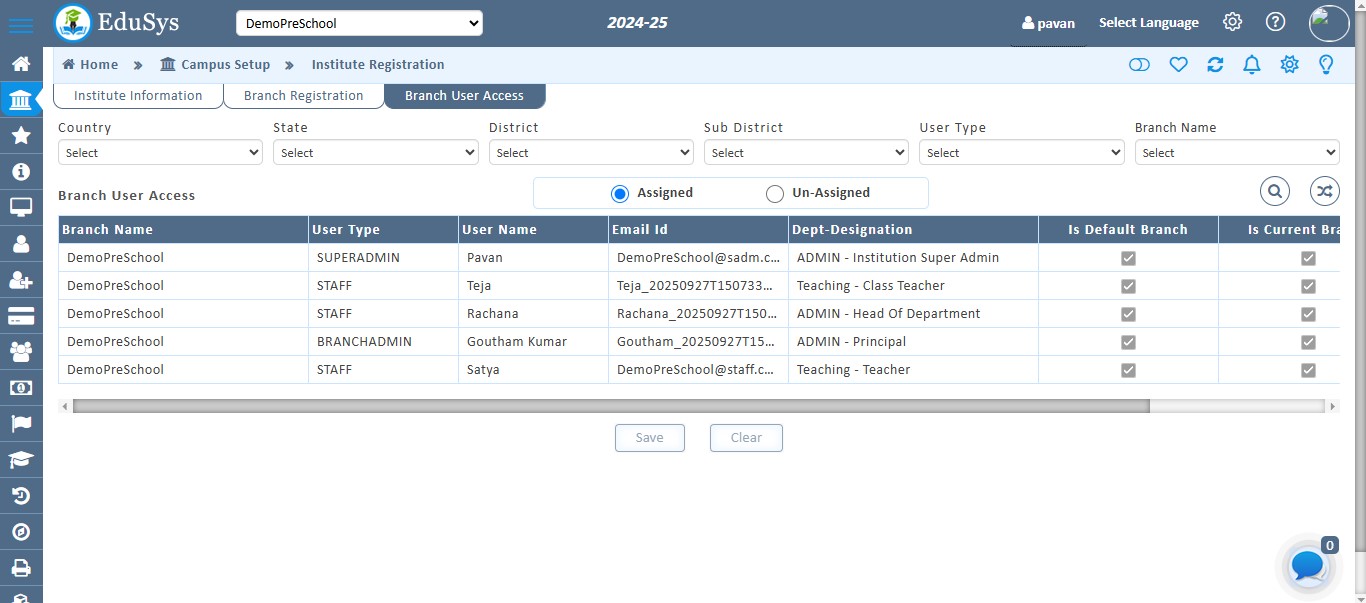 Pre-School Branch Management