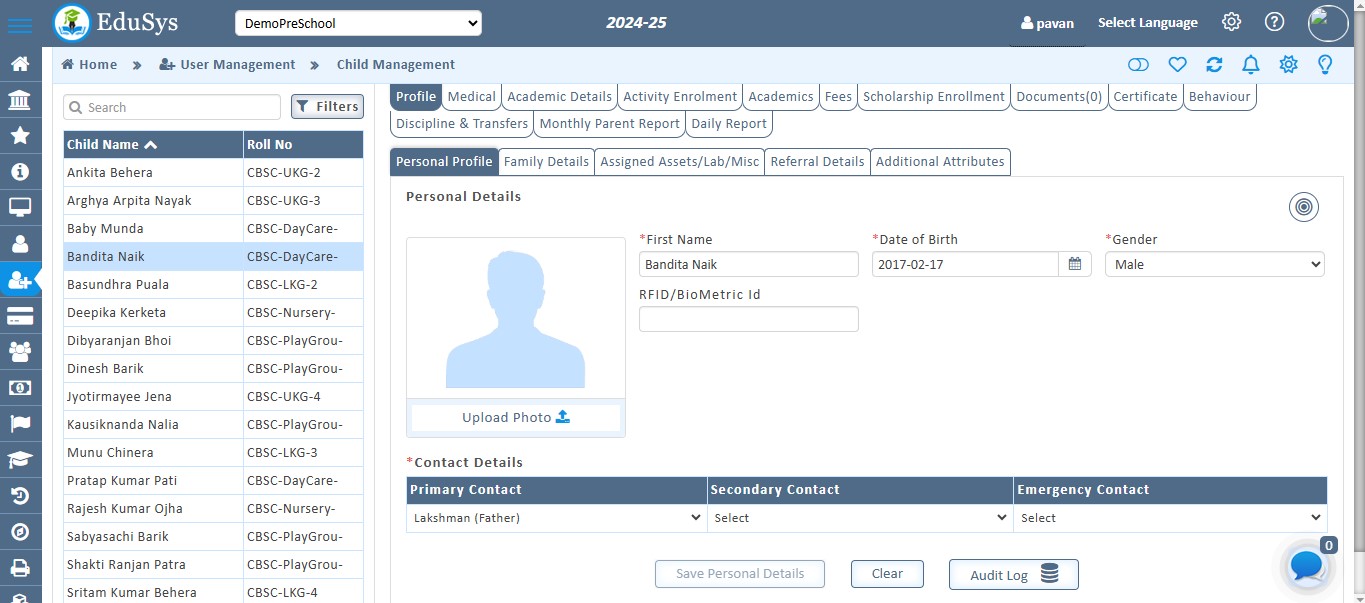 Pre-School Child Management