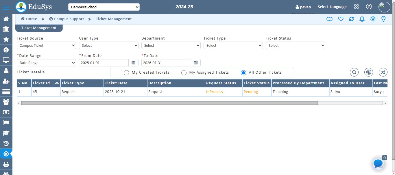 Pre-School Ticket Management