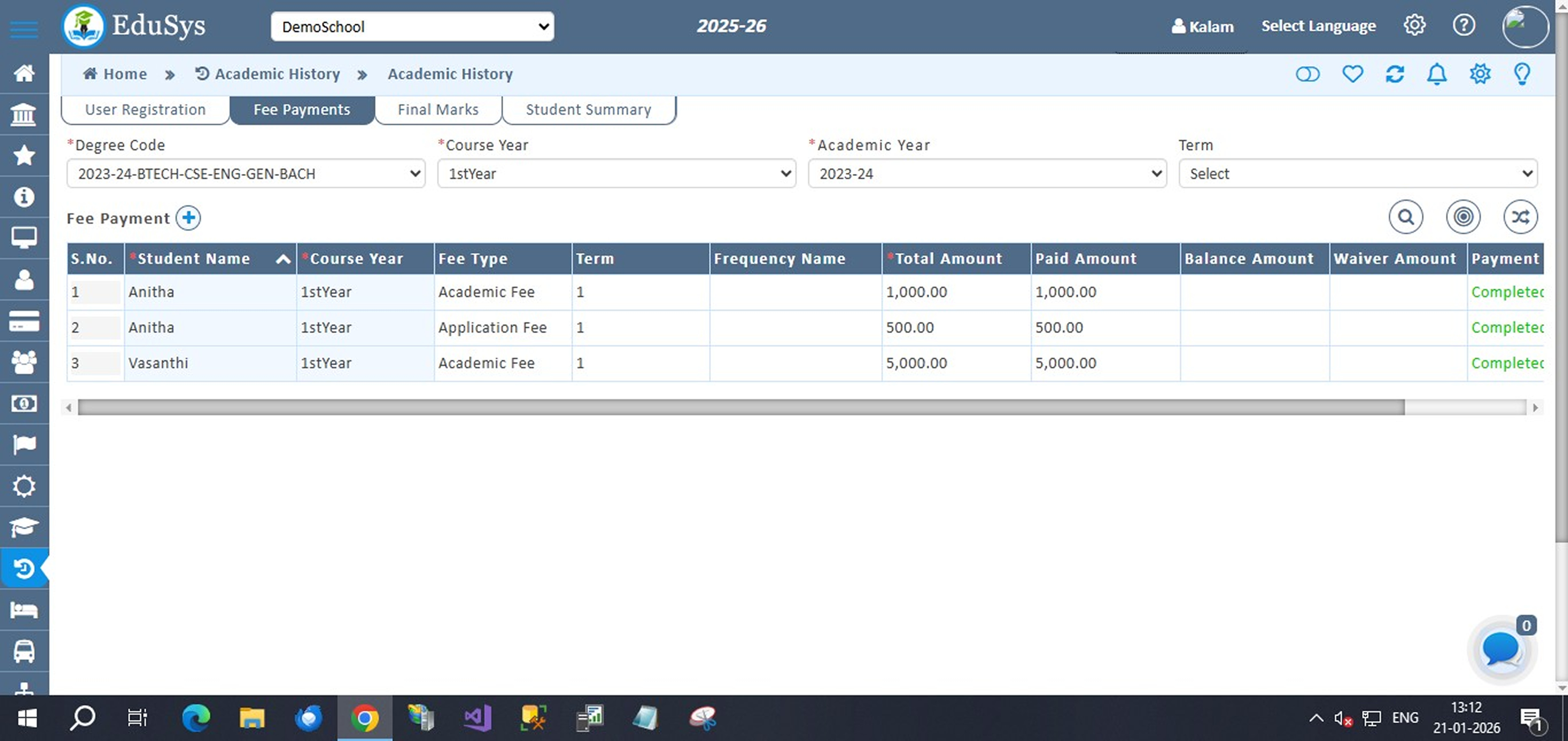 K12-School Academic History