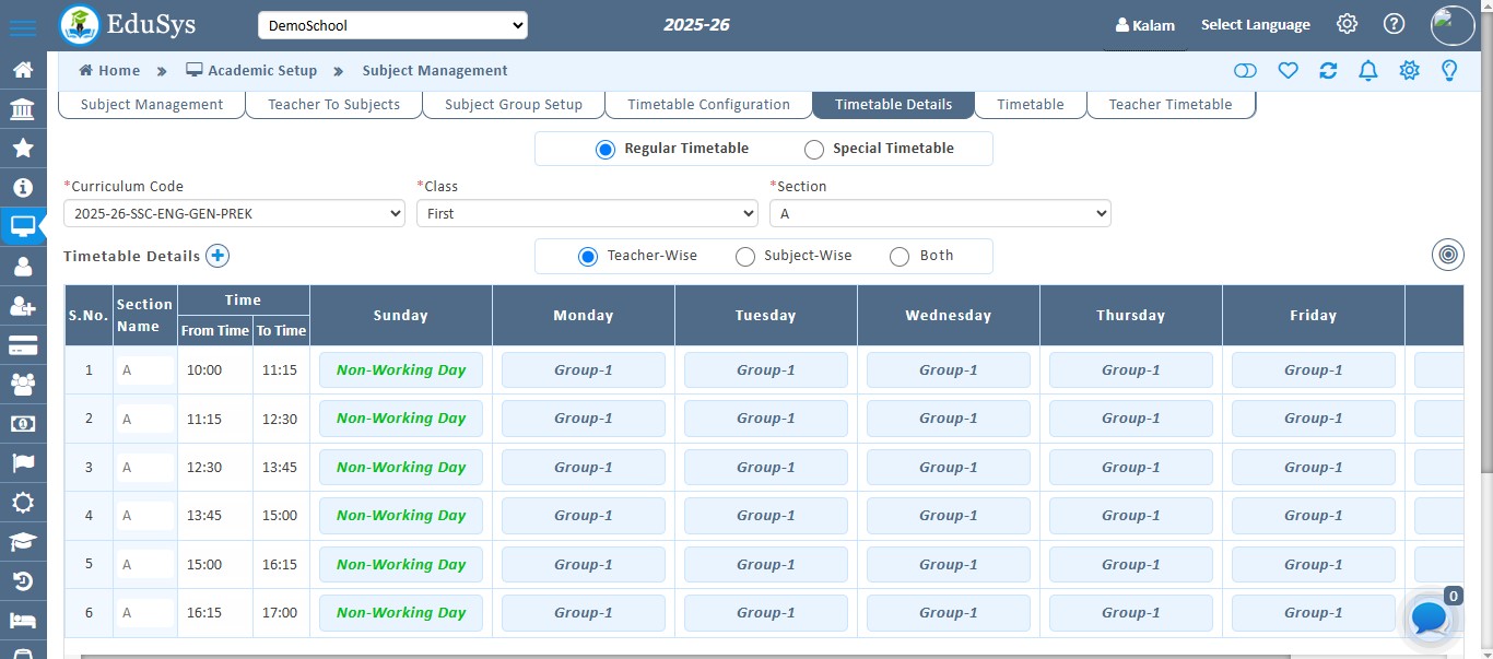 K12-School Timetable Management